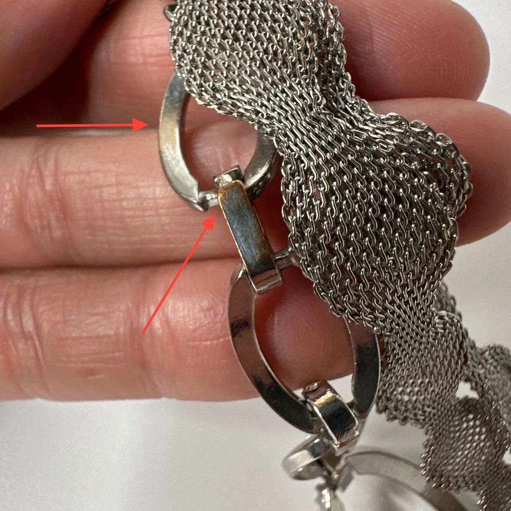 Layered Silver Tone Mesh Bracelet Multi‎ Strand Rhinestone Oval Statement Event